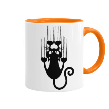 Cat scratching, Mug colored orange, ceramic, 330ml