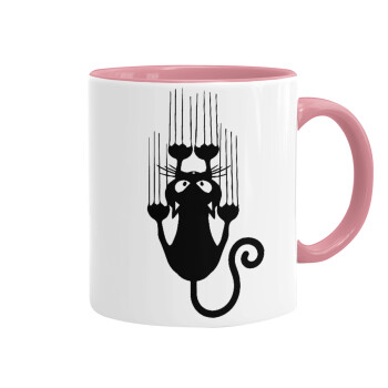 Cat scratching, Mug colored pink, ceramic, 330ml
