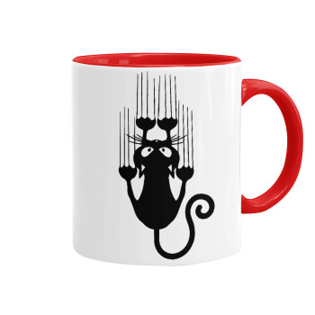 Cat scratching, Mug colored red, ceramic, 330ml