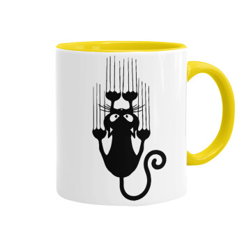 Cat scratching, Mug colored yellow, ceramic, 330ml