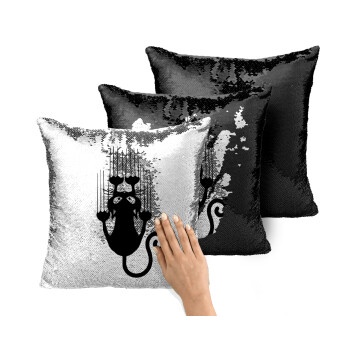 Cat scratching, Μαξιλάρι καναπέ Μαγικό Μαύρο με πούλιες 40x40cm περιέχεται το γέμισμα