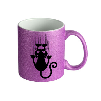 Cat scratching, Κούπα Μωβ Glitter που γυαλίζει, κεραμική, 330ml