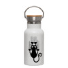 Metallic thermos (Stainless steel) White with wooden lid (bamboo), double-walled, 350ml