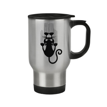 Cat scratching, Stainless steel travel mug with lid, double wall 450ml