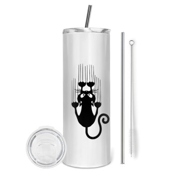 Cat scratching, Tumbler stainless steel 600ml, with metal straw & cleaning brush