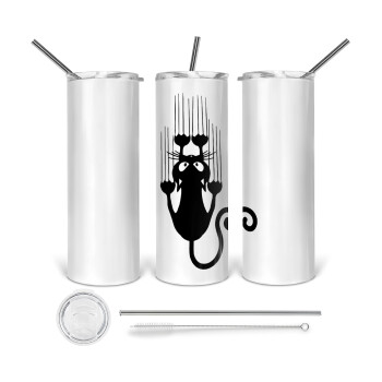 Cat scratching, 360 Eco friendly stainless steel tumbler 600ml, with metal straw & cleaning brush