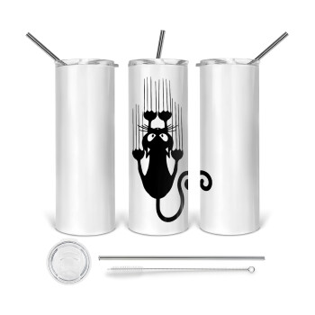 Cat scratching, Tumbler stainless steel 600ml, with metal straw & cleaning brush