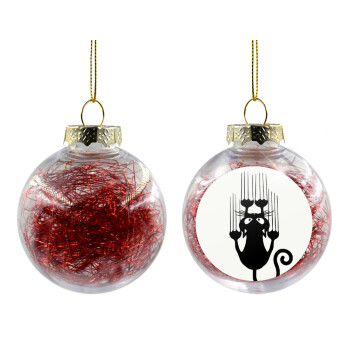 Cat scratching, Στολίδι Χριστουγεννιάτικη μπάλα δένδρου διάφανη με κόκκινο γέμισμα 8cm