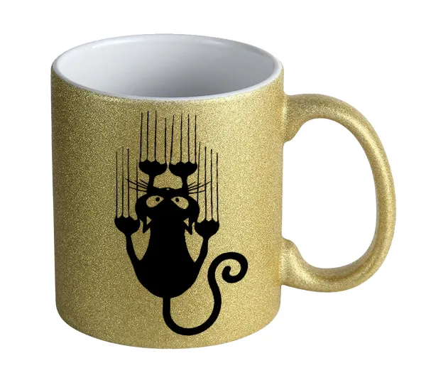 Cat scratching — Gold glitter mug that sparkles, ceramic, 330ml