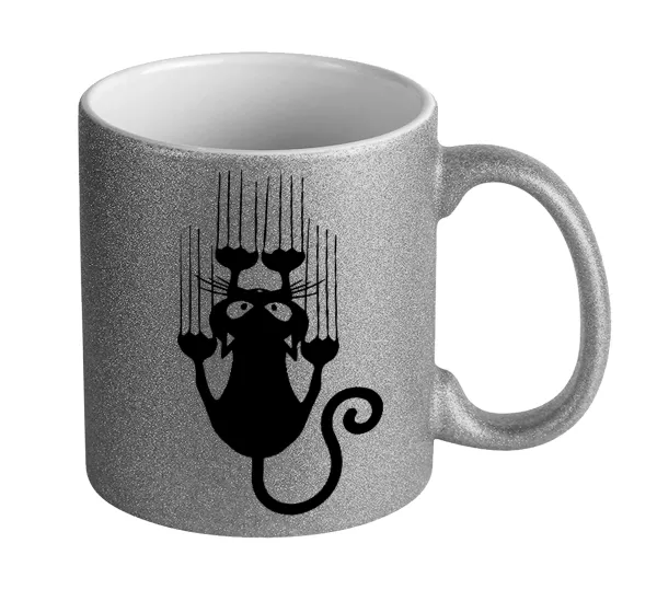 Cat scratching — Silver glitter mug that sparkles, ceramic, 330ml