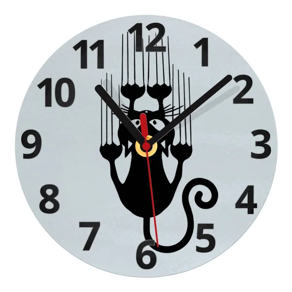 Cat scratching — Glass wall clock (20cm)