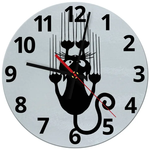 Cat scratching — Ρολόι τοίχου γυάλινο (30cm)