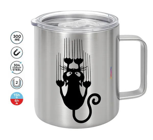 Cat scratching — Double-walled stainless steel mug 300ml with temperature-retaining lid