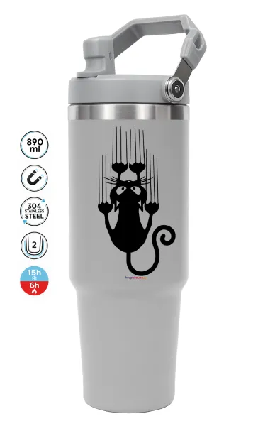 Cat scratching — ΓΚΡΙ Travel Tumbler Θερμός με χερούλι και καλαμάκι 890ml