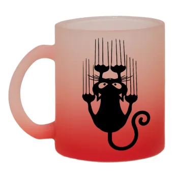 Cat scratching, Κούπα γυάλινη δίχρωμη με βάση το κόκκινο ματ, 330ml