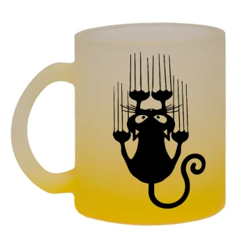 Cat scratching, Κούπα γυάλινη δίχρωμη με βάση το κίτρινο ματ, 330ml
