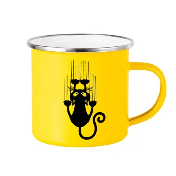 Cat scratching, Yellow Enamel Metallic Cup 360ml
