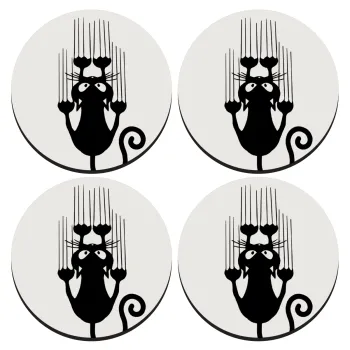 Cat scratching, ΣΕΤ 4 Σουβέρ ξύλινα στρογγυλά (9cm)