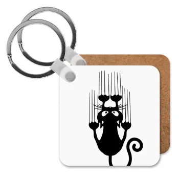 Cat scratching, Μπρελόκ Ξύλινο τετράγωνο MDF