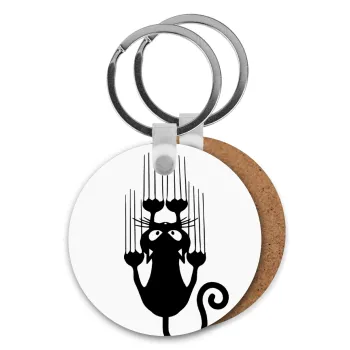 Cat scratching, Μπρελόκ Ξύλινο στρογγυλό MDF Φ5cm