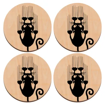 Cat scratching, ΣΕΤ x4 Σουβέρ ξύλινα στρογγυλά plywood (9cm)