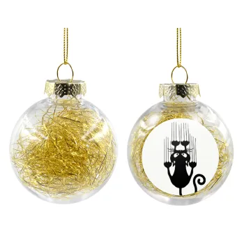 Cat scratching, Transparent Christmas tree ball ornament with gold filling 8cm