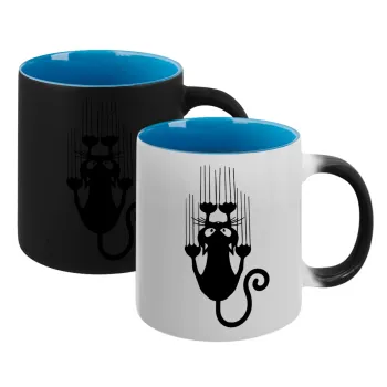 Cat scratching, Κούπα Μαγική εσωτερικό μπλε, κεραμική 330ml που αλλάζει χρώμα με το ζεστό ρόφημα