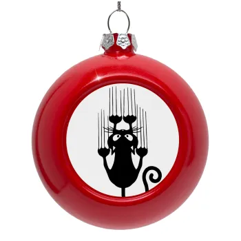 Cat scratching, Red Christmas tree ornament bauble 8cm