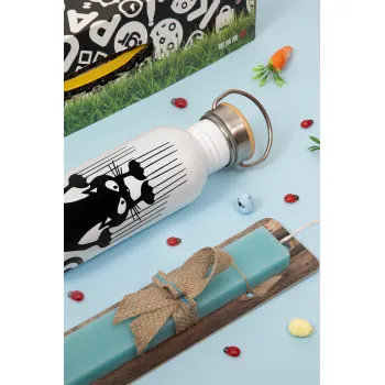 Cat scratching, Πασχαλινή Λαμπάδα με παγούρι μεταλλικό (620ml, stainless steel) & κερί αρωματικό πλακέ (30cm) (ΤΙΡΚΟΥΑΖ)