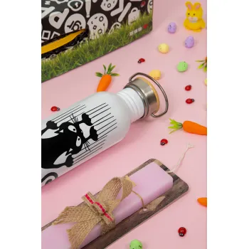 Cat scratching, Πασχαλινή Λαμπάδα με παγούρι μεταλλικό (620ml, stainless steel) & κερί αρωματικό πλακέ (30cm) (ΡΟΖ)