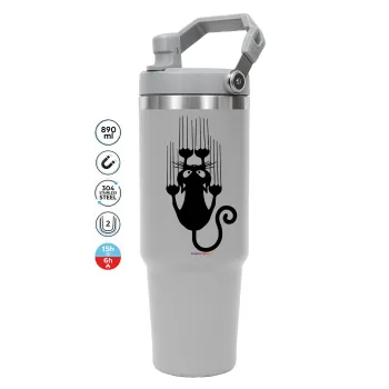 Cat scratching, GREY color, 890ml (30oz) stainless Steel Tumbler with Handle