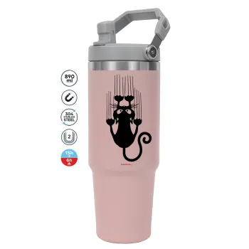 Cat scratching, Pink color, 890ml (30oz) stainless Steel Tumbler with Handle