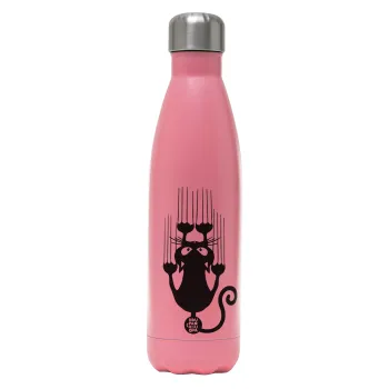 Cat scratching, Metal mug thermos Pink Mat (Stainless steel), double wall, 500ml