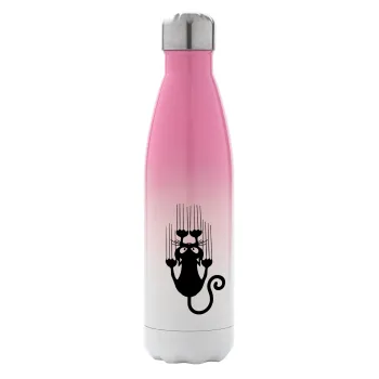 Cat scratching, Metal mug thermos Pink/White (Stainless steel), double wall, 500ml