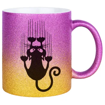 Cat scratching, Κούπα Χρυσή/Ροζ Glitter, κεραμική, 330ml