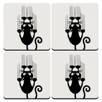 Cat scratching, ΣΕΤ 4 Σουβέρ ξύλινα τετράγωνα (9cm)