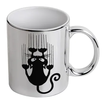 Cat scratching, Mug ceramic, silver mirror, 330ml