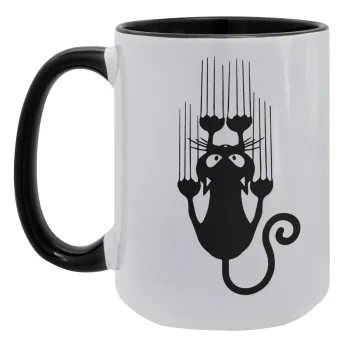 Cat scratching, Κούπα Mega 15oz, κεραμική Μαύρη, 450ml