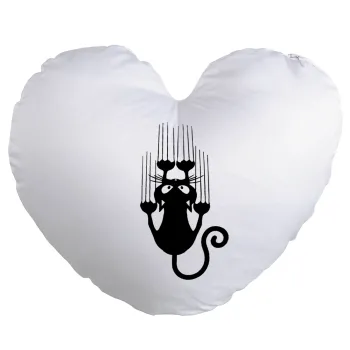 Cat scratching, Μαξιλάρι καναπέ καρδιά 40x40cm περιέχεται το  γέμισμα