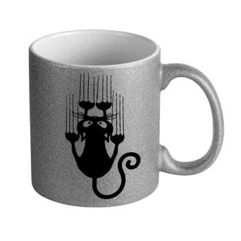 Cat scratching, Κούπα Ασημένια Glitter που γυαλίζει, κεραμική, 330ml