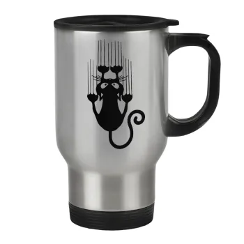 Cat scratching, Κούπα ταξιδιού ανοξείδωτη με καπάκι, διπλού τοιχώματος (θερμό) 450ml