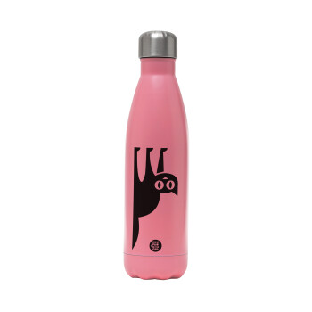 Cat upside down, Metal mug thermos Pink Mat (Stainless steel), double wall, 500ml