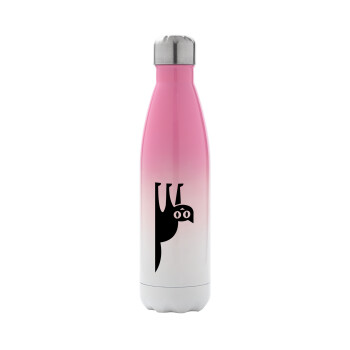 Cat upside down, Metal mug thermos Pink/White (Stainless steel), double wall, 500ml