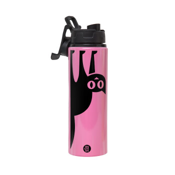 Cat upside down, Metallic water bottle with safety lid, 850ml aluminum