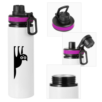 Cat upside down, Metallic water bottle with safety lid, 850ml aluminum
