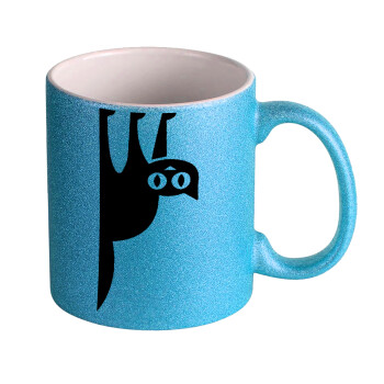 Cat upside down, Κούπα Σιέλ Glitter που γυαλίζει, κεραμική, 330ml