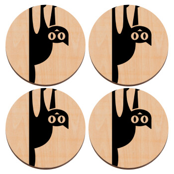 Cat upside down, ΣΕΤ x4 Σουβέρ ξύλινα στρογγυλά plywood (9cm)