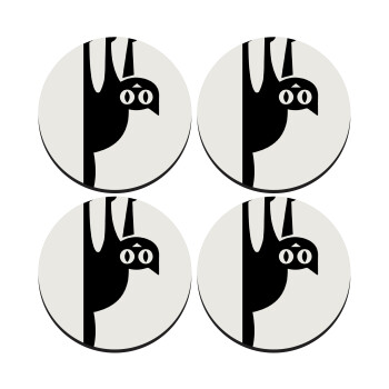 Cat upside down, SET of 4 round wooden coasters (9cm)