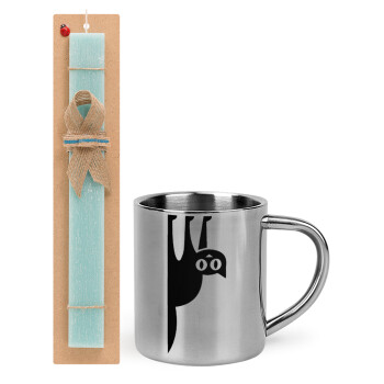 Cat upside down, Πασχαλινή Λαμπάδα με μεταλλική κούπα θερμό (300ml) & κερί αρωματικό πλακέ (30cm) (ΤΙΡΚΟΥΑΖ)