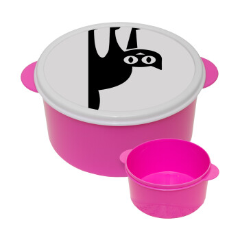 Cat upside down, ΡΟΖ παιδικό δοχείο φαγητού (lunchbox) πλαστικό (BPA-FREE) Lunch Βox M16 x Π16 x Υ8cm